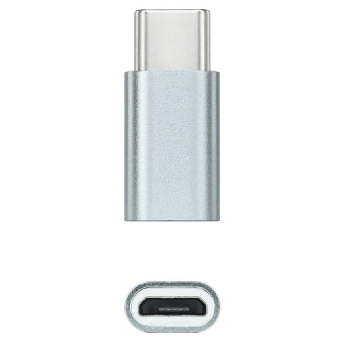 Nanocable Adaptador USB-C Macho a Micro USB Hembra, Aluminio Gris